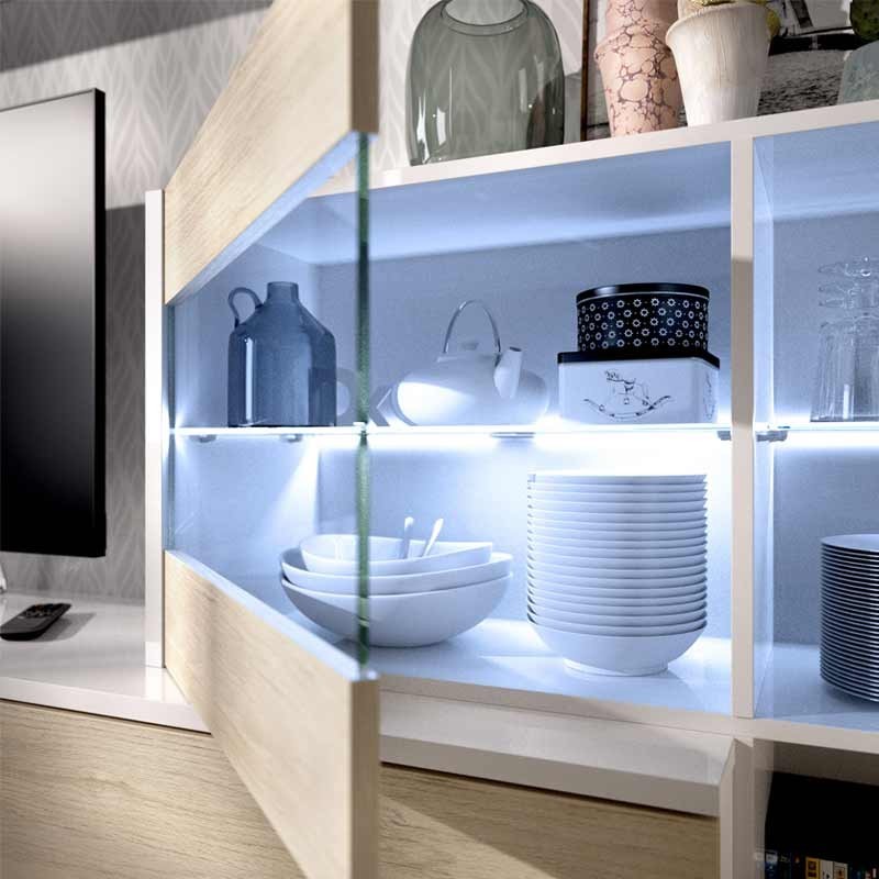 Muble Salón Moderno Luz LED Uma Vitrina 260x41x180 - Miroytengo.es