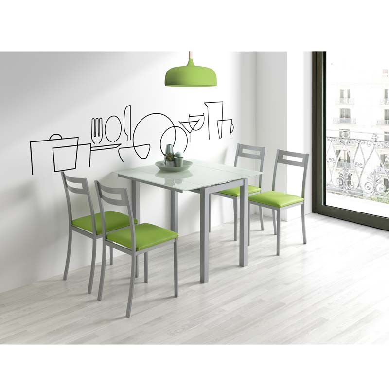 Mesa de cocina alta extensible sintra Porto cristal blanco PI-025A 