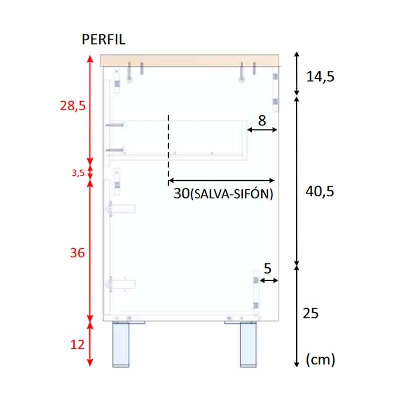 Mueble Baño 1 Cajón 2 Puertas 81x46 cm Lavabo Opcional