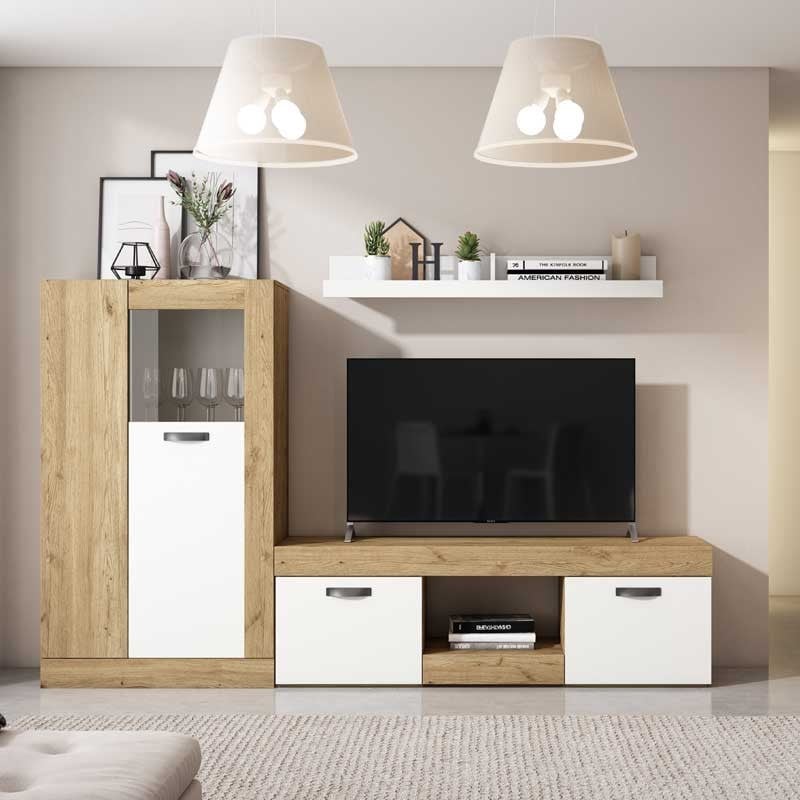 Mueble Argos salón comedor color blanco mate y naturale 230x40 Cm