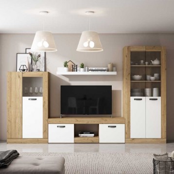 Mueble salón Argos color blanco y naturale estilo moderno