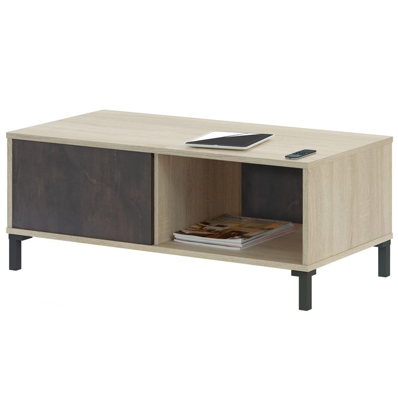 Pack Muebles Salón Andy Estilo Industrial Color Roble Canadian y Óxido