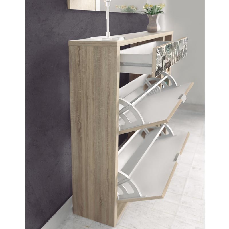 Armario Zapatero Serigrafiado 1 Cajón 2 Puertas Entrada 100x90x24 cm