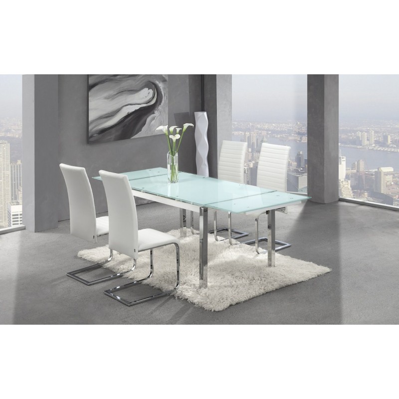 Mesa de comedor Cristal Blanco y Metal 140-220x90x75