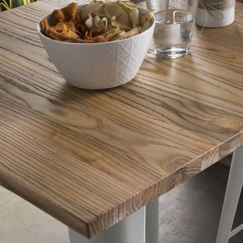 Mesa Cocina Blanca Madera de Olmo y Metal Estilo Industrial