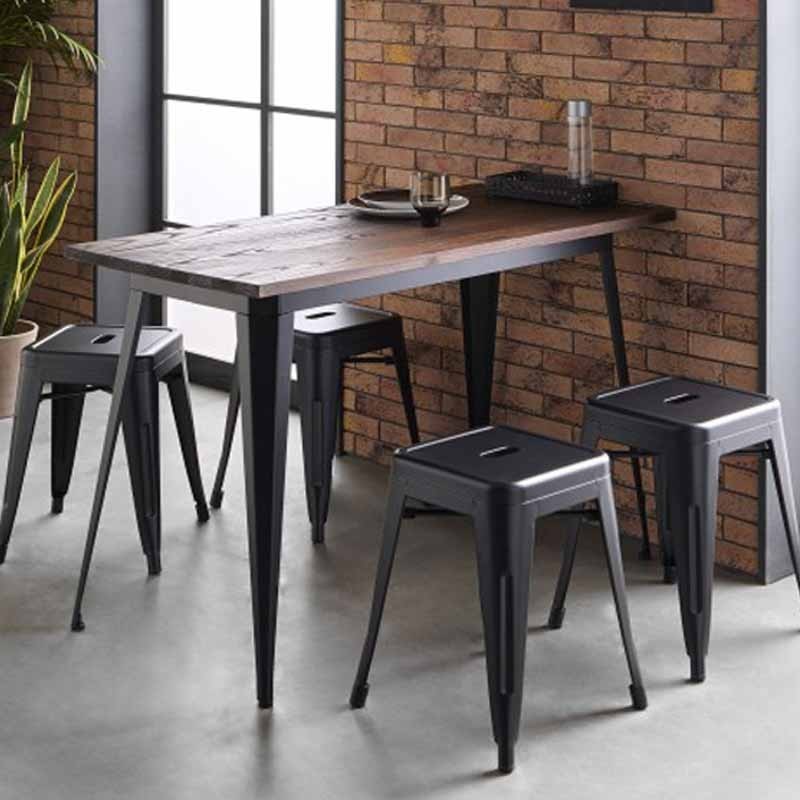 Mesa Cocina Negra Madera de Olmo y Metal Estilo Industrial