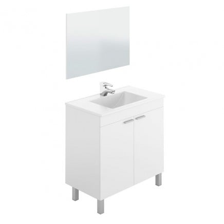 Mueble de Baño con Patas y Espejo Manila Blanco Brillo 81 cm (Lavamanos Opcional)