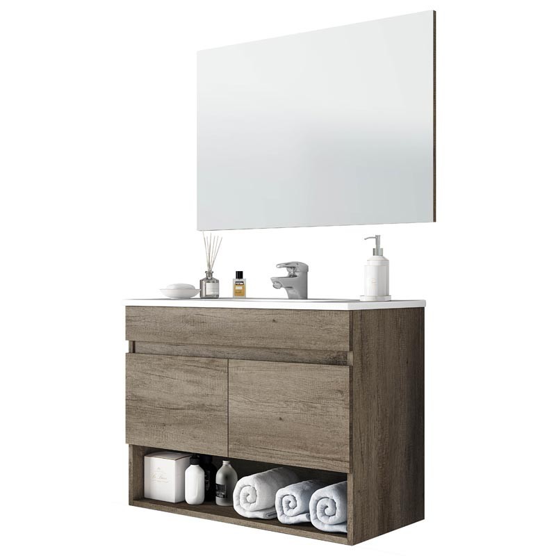 Mueble baño suspendido 80 cm con espejo (LAVAMANOS OPCIONAL)
