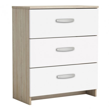 Cómoda Mesita Moderna Con 3 Cajones Nano Blanco PErla y Roble Shannon 61x72 cm