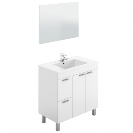 Mueble de Baño con Patas y Espejo Sabela Blanco Brillo 80 cm (Lavabo Opcional)