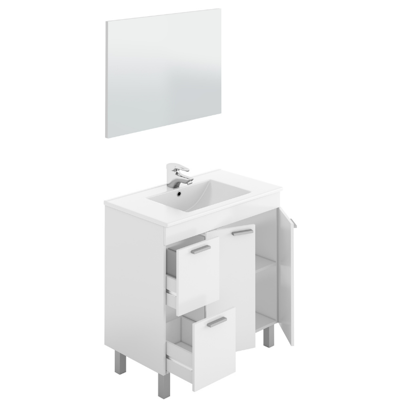 Mueble para Baño con Lavamanos + Columna Blanco Brillo (Incluye Lavabo y  Espejo) 