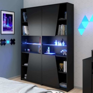 Pack Gaming LED Color Negro Mesa Y Estanterías_Ambiente