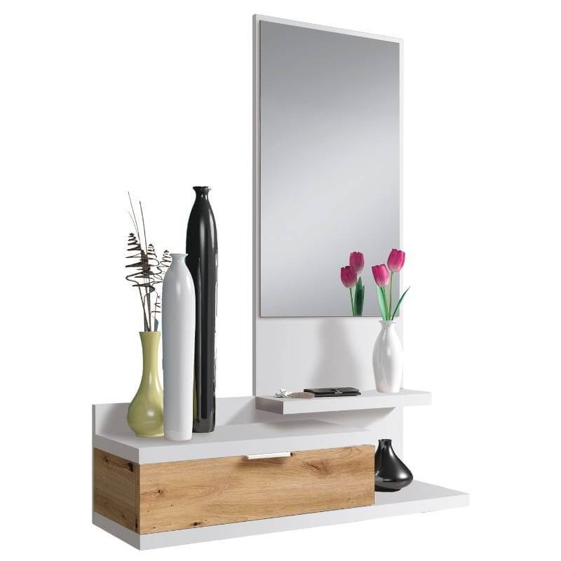 Mueble de Entrada Recibidor Dahlia Color Roble Y Blanco 81 cm