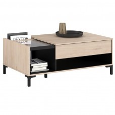 Mesa de Centro Salón Estilo Japandi color Roble y Negro 110x67 cm