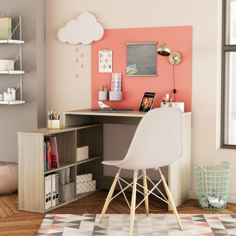 Mesa escritorio con estanteria baja Roble Shannon 112 cm Mesa escritorio con estanteria baja Roble Shannon 112 cm