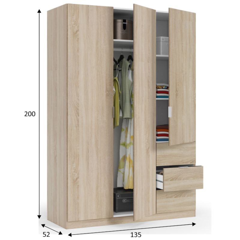 Dormitorio Matrimonio Estilo Nórdico Completo Blanco y Roble Canadian Cama 150