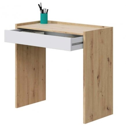 Mesa Escritorio Noa con cajón Roble Nodi y Blanco Artik 82 cm