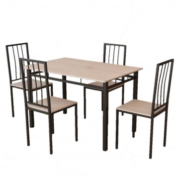 Pack de mesa y 4 sillas en negro y roble claro