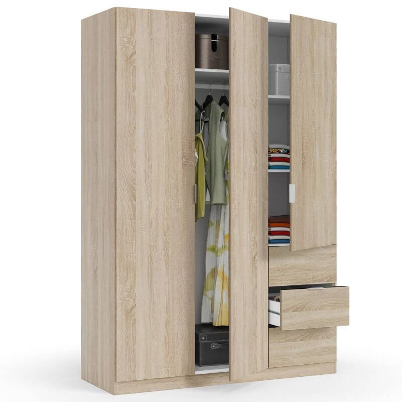 Dormitorio Matrimonio Estilo Nórdico Completo Blanco y Roble Canadian Cama 150