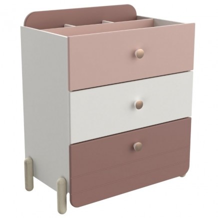 Cómoda Jade Habitación Dormitorio Juvenil Blanco Mate y Rosa con 3 cajones