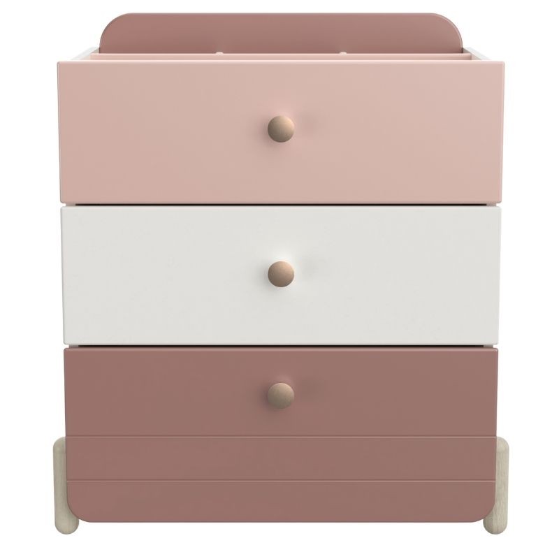 Cómoda Jade Habitación Dormitorio Juvenil Blanco Mate y Rosa con 3 cajones_frente