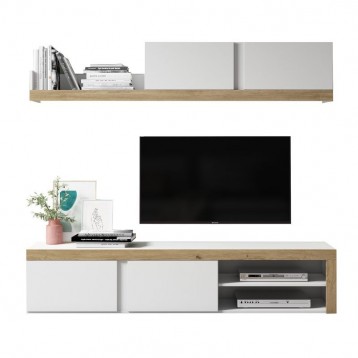 Mueble de salón Fly color blanco y naturale_FONDO BLANCO
