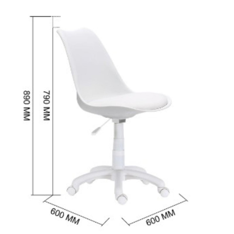 Silla giratoria Lina en color blanco_medidas