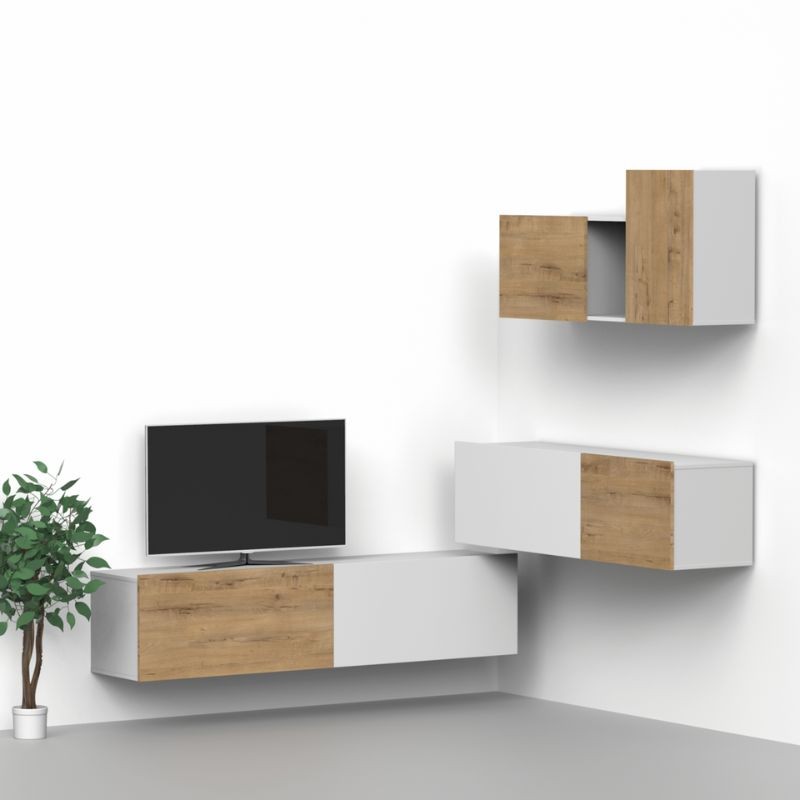 Módulo Salón Comedor Nilo en L Roble Gold y Blanco_combinación 2