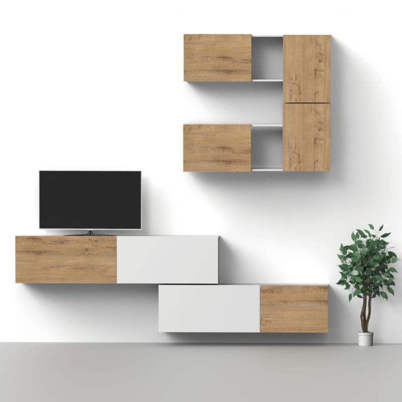 Módulo Salón Comedor Nilo en L Roble Gold y Blanco_combinación