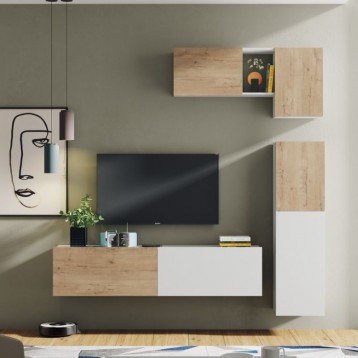 Módulo Salón Comedor Nilo en L Roble Gold y Blanco_ambiente