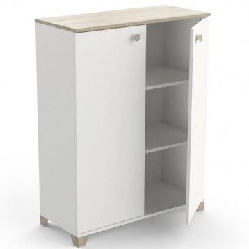 Armario Auxiliar Pequeño Izzy Color Blanco Mate y Roble kronberg_puerta abierta