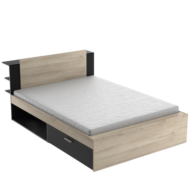 Cama De Matrimonio Life color roble Kronberg y negro mate_lateral derecha