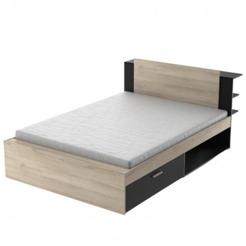 Cama De Matrimonio Life color roble Kronberg y negro mate_lateral izquierda