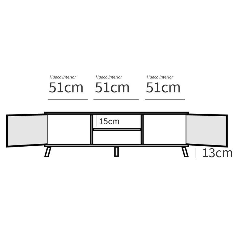 Mueble TV con patas NORWAY 160cm con 1 puerta, 2 cajones y 3 huecos (varios  acabados)