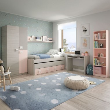 Habitación Juvenil Moderna Completo Rosa Con Somieres 