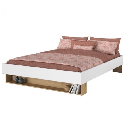 Cama De Matrimonio Lampe Color Roble Artesanal Y Blanco