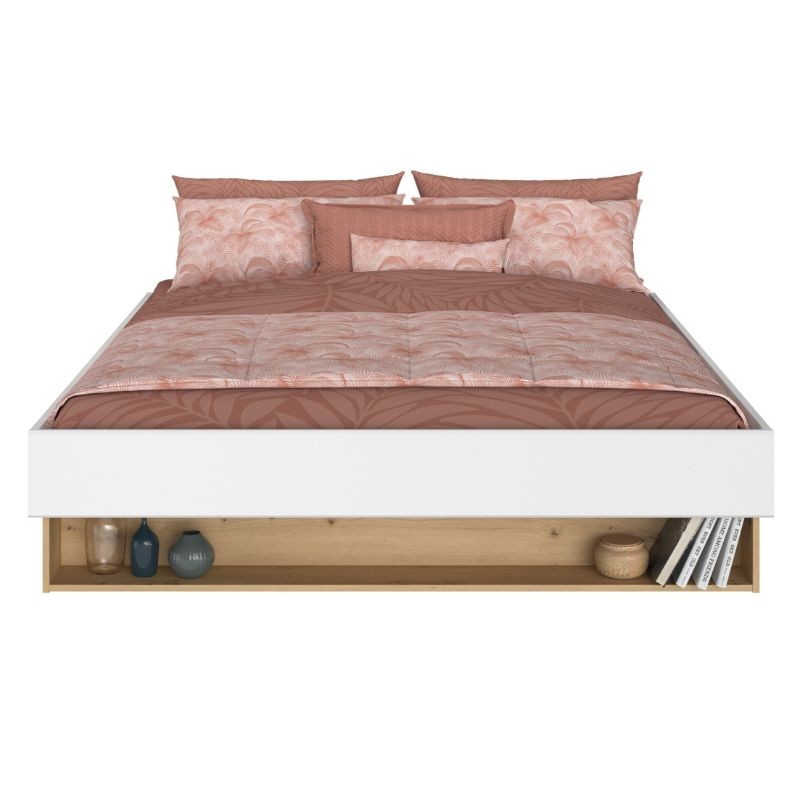 Cama De Matrimonio Lampe Color Roble Artesanal Y Blanco_1