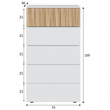 Cómoda Ethna 5 Cajones Color Blanco Artik Y Natur_medidas