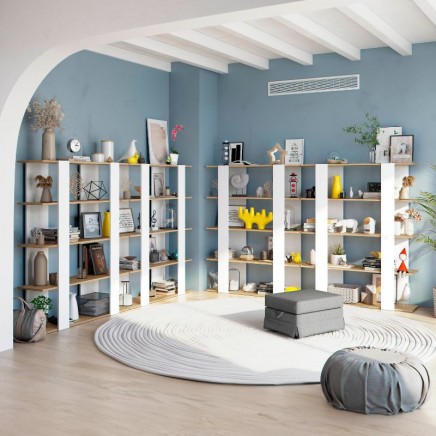 Pack 4 Estanterías Deia Color Blanco Artik Y Roble Nodi Estilo Moderno