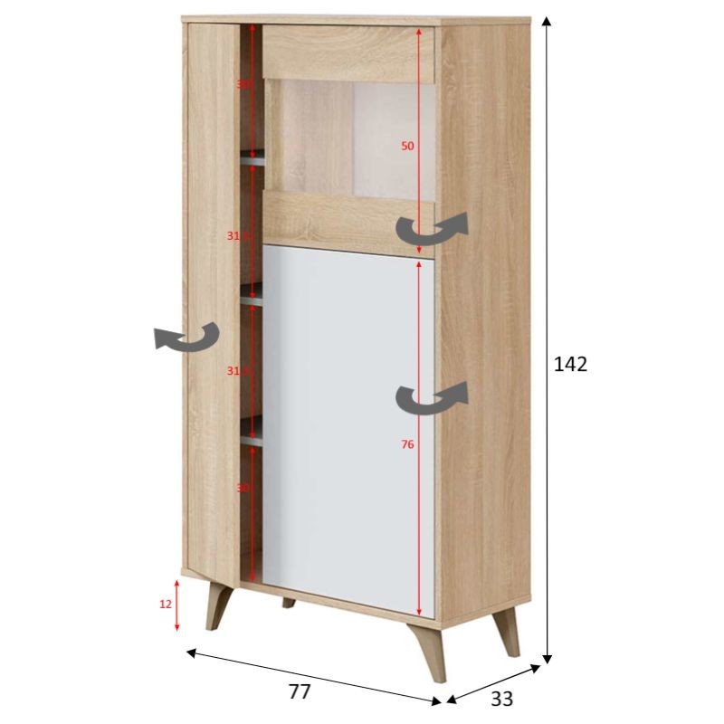Vitrina Kikua Plus color roble y blanco salón_medidas