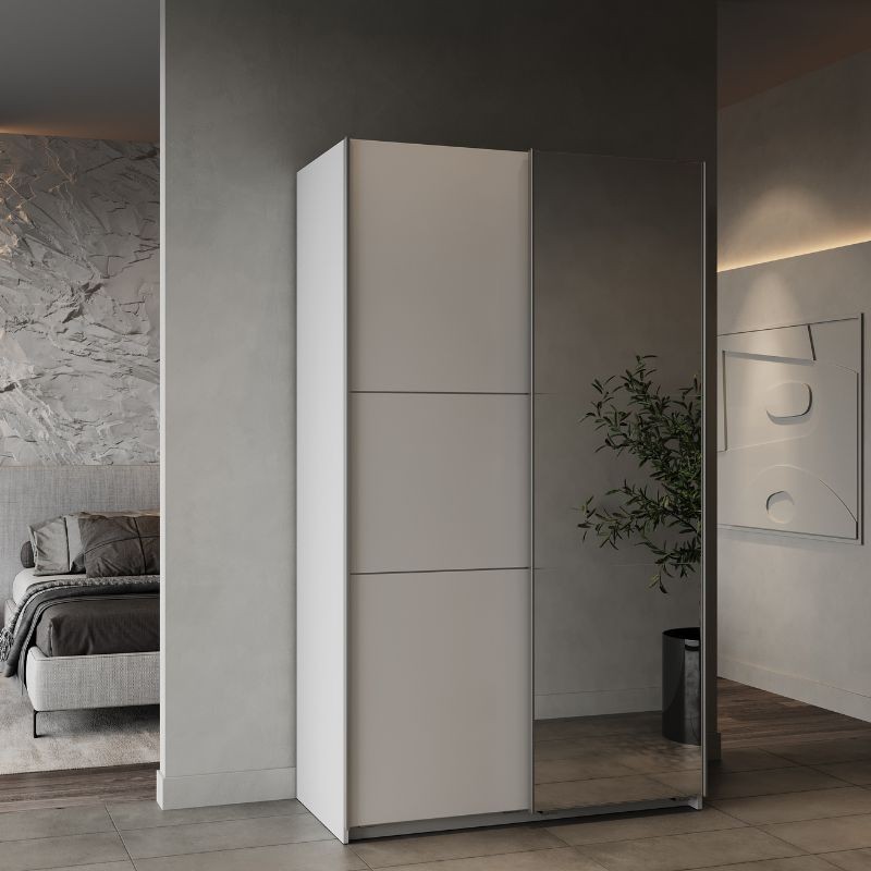 Armario Alto Puertas Correderas Con Espejo Ghost Blanco Mate_AMBIENTE