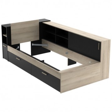 Cama Life Con Almacenaje Dormitorio Juvenil Negro Y Roble Kronberg