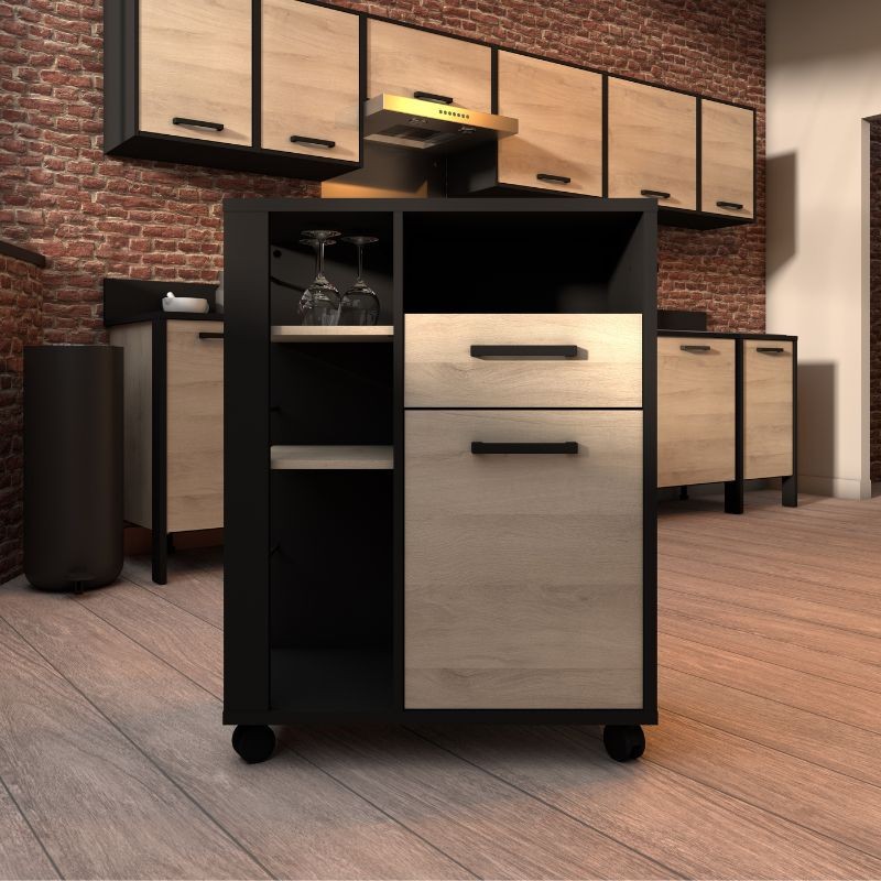 Mueble Auxiliar Industriale Con Ruedas Para Cocina Roble Krokberg Y Negro  88x72cm con Ofertas en Carrefour