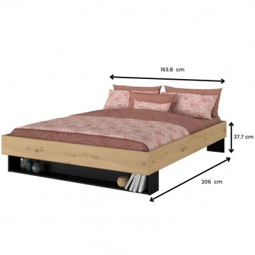 Cama De Matrimonio Lampe Color Roble Artesanal Y Negro Stipple_MEDIDAS_cama_2