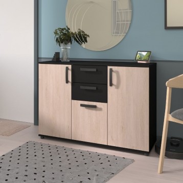 Ambiente de Aparador Dark Comedor Moderno Roble Brookling y Negro Mate