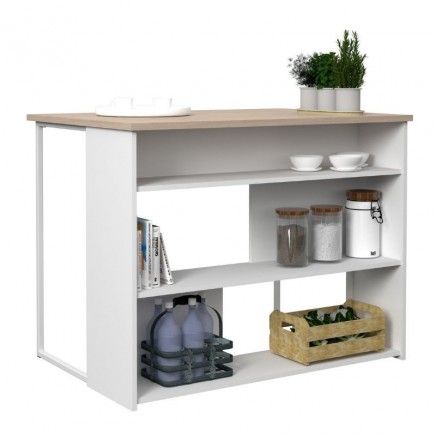 Portada de Isla Cocina Buh Mueble Auxiliar Blanco y Roble Jackson