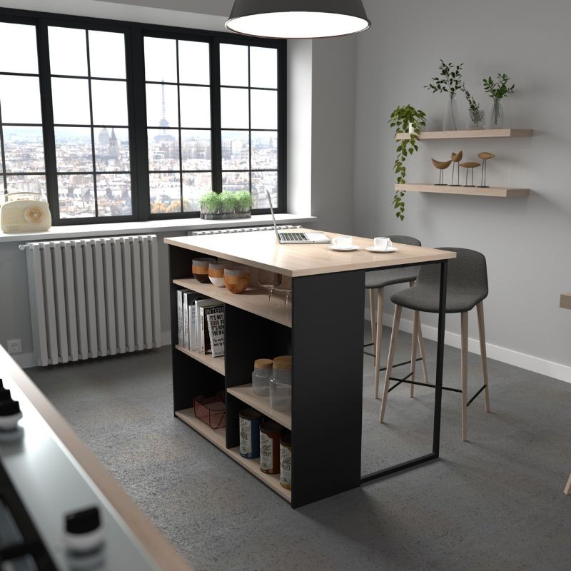 Ambiente de Isla Cocina Buh Mueble Auxiliar Negro y Roble Jackson Ambiente de Isla Cocina Buh Mueble Auxiliar Negro y Roble Jackson