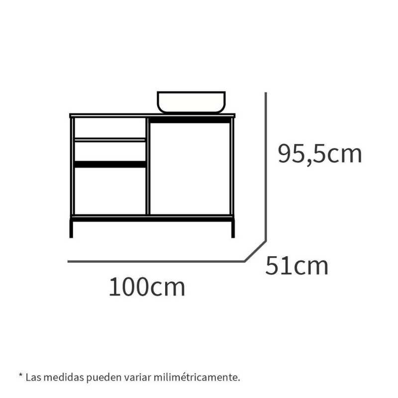 Medidas Mueble de Baño con Patas Támesis Roble y Blanco
