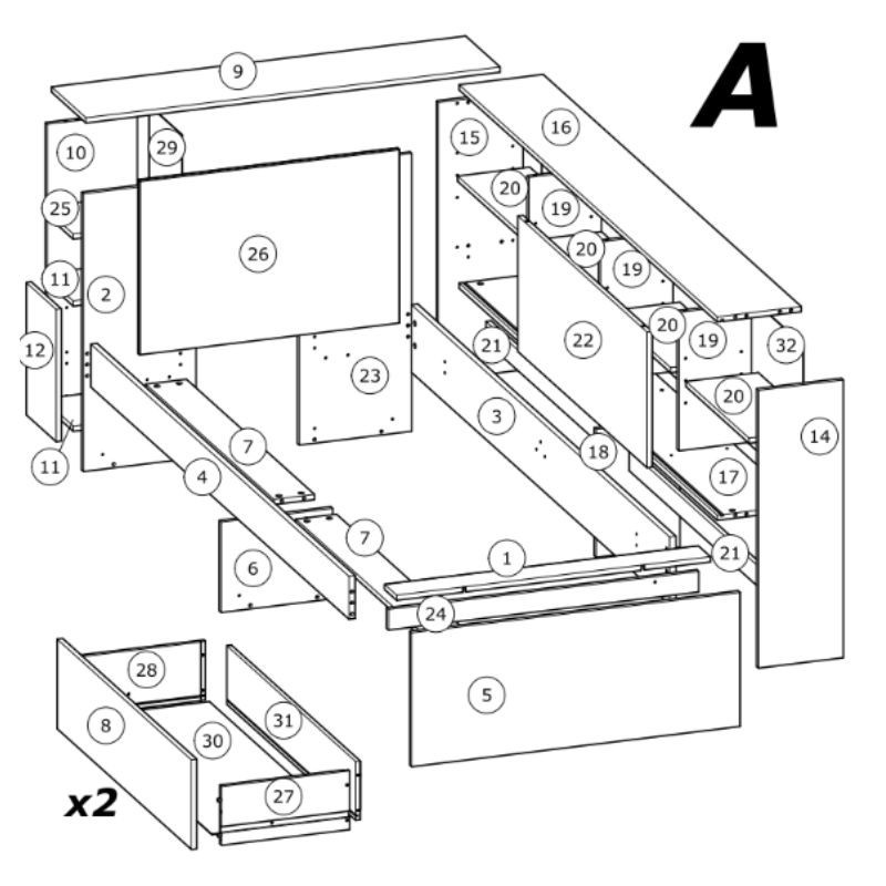 Cama Life Con Almacenaje Dormitorio Juvenil Negro Y Roble Kronberg 90x190-200 cm Cama Life Con Almacenaje Dormitorio Juvenil Negro Y Roble Kronberg 90x190-200 cm