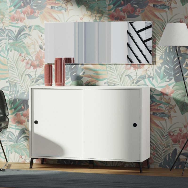 Ambiente Mueble Recibidor Con Espejo Estilo Moderno Color Blanco